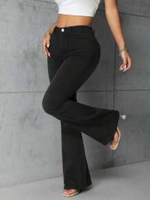 EMERY ROSE Jeans De Color Sólido Con Bolsillos - Negro - Ver 6