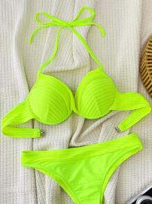 Swim SXY Costum de baie pentru plajă de vară, fluorescent, neon, cu gât, cravată, sexy, cu sârmă