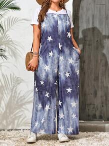 EMERY ROSE 大碼藍色印花連身褲 - 藍色 - 查看 5