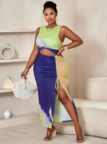 Vestido de tirantes con cordón y estampado al azar de colores