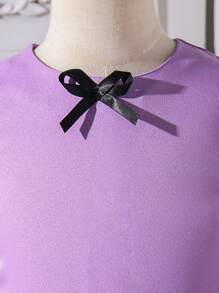 SHEIN Elegancka fioletowa sukienka dla młodej dziewczyny z asymetrycznym dołem i falbaną 3D - Fioletowy - Zobacz 5