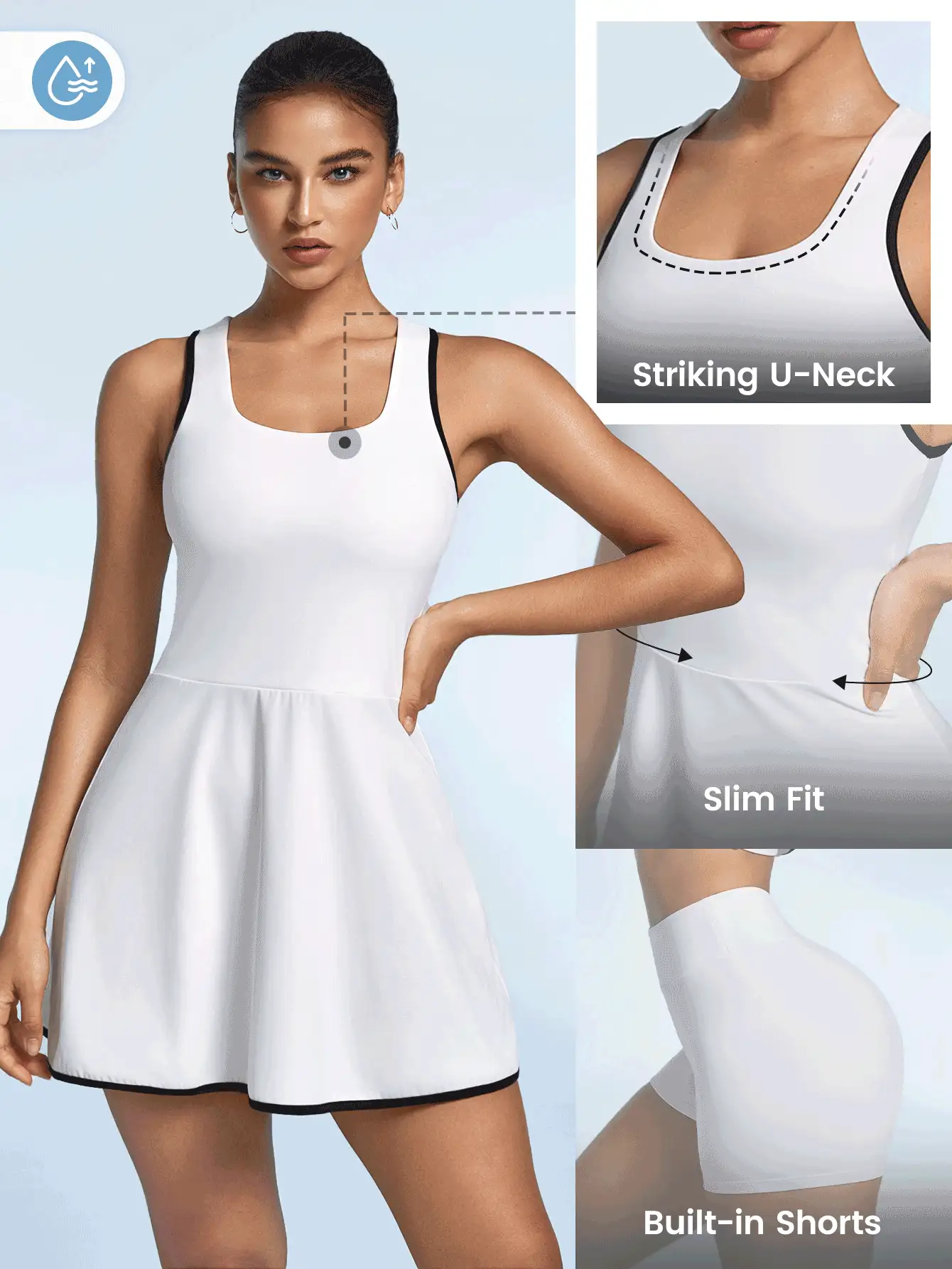 SHEIN Sports Women's Color-Block Sleeveless Round Neck Dress With Edging And Plain Shorts Summer Sportswear Set - White - View 2