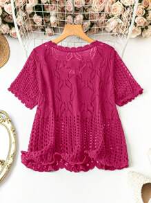 SHEIN Holidaya Plus Size Hollow Design Button Front Cardigan Sweater For Women