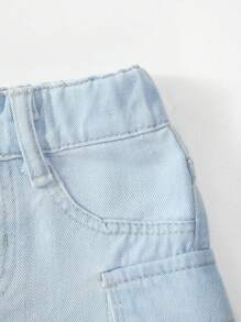 SHEIN ChillGRL Váy denim dáng rộng thông thường cho cô gái trẻ có nhiều túi - Rửa nhẹ - Xem 7