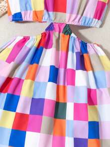 SHEIN Tween Girl Colorful Geometric Block Printed Sleeveless Dress With Hollow Out Waist Design - Multicolor - View 3