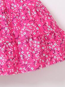 SHEIN Jong meisje schattig ruches ditsy bloemen gesmokt topje en A-lijn rok