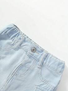 SHEIN ChillGRL Váy denim dáng rộng thông thường cho cô gái trẻ có nhiều túi - Rửa nhẹ - Xem 6