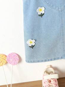 Váy yếm denim mềm mại, thoải mái, họa tiết hoa cho bé gái - Rửa trung bình - Xem 5