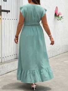 SHEIN Holidaya Vestido maxi casual de mujer talla grande de cuello en V sencillo y liso para uso diario - Verde - Ver 2