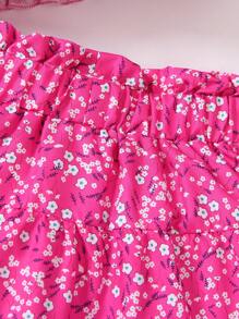 SHEIN Jong meisje schattig ruches ditsy bloemen gesmokt topje en A-lijn rok