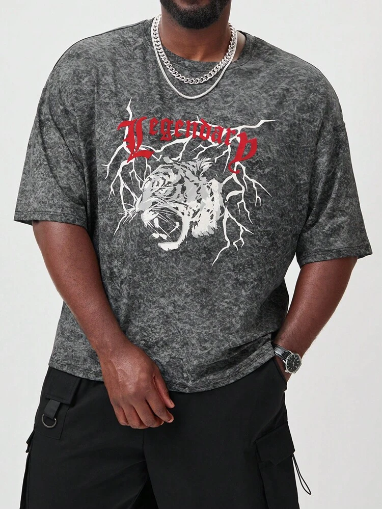 Men's Plus Size Round Neck Allover Print Summer Casual Short Sleeve T-Shirt
