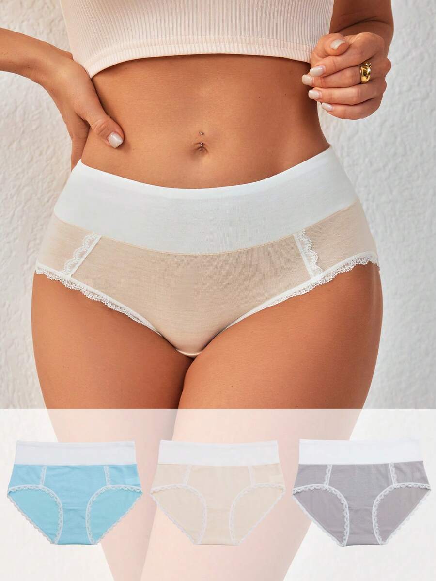 Wedaily 女款彩色高腰蕾絲拼接三角褲運動内衣 - 彩色 - 查看 1
