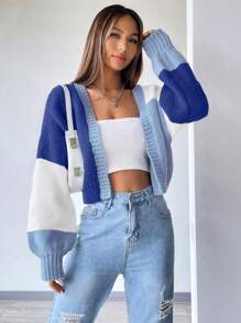 Flirla Loose Colorblock Slouchy Cardigan With Long Sleeves,Long Sleeve Tops Fall Winter Cloth For Women