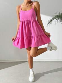 SHEIN EZwear 夏季休閒粉色無袖洋裝，背部開放設計 - 粉色 - 查看 2