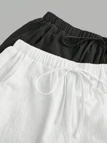 Comfortcana 女士夏季亚麻短裤黑白两件套