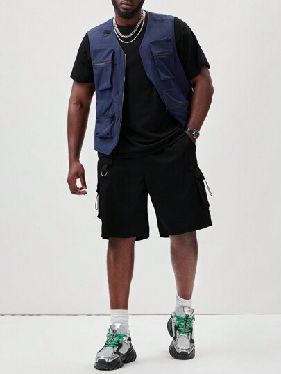 Manfinity Roughcore Haut V-cou de couleur unie grande taille pour hommes avec poche