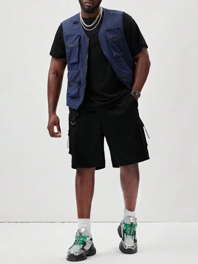 Manfinity LEGND Herr Plus Size V-hals Enfärgad topp med ficka