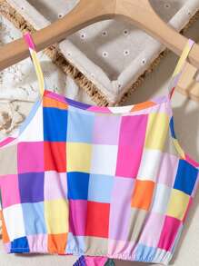 SHEIN Tween Girl Colorful Geometric Block Printed Sleeveless Dress With Hollow Out Waist Design - Multicolor - View 4