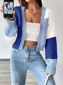 Flirla Loose Colorblock Slouchy Cardigan With Long Sleeves,Long Sleeve Tops Fall Winter Cloth For Women