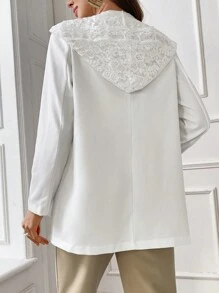 Modelyn Women's Fashionable Lace Spliced Hooded Blazers, Summer - White - View 3