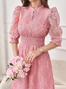 Modelyn Thời trang nữ Đầm dài tay in họa tiết màu trơn Maxi trang phục dạ hội dài - Hồng - Xem 8