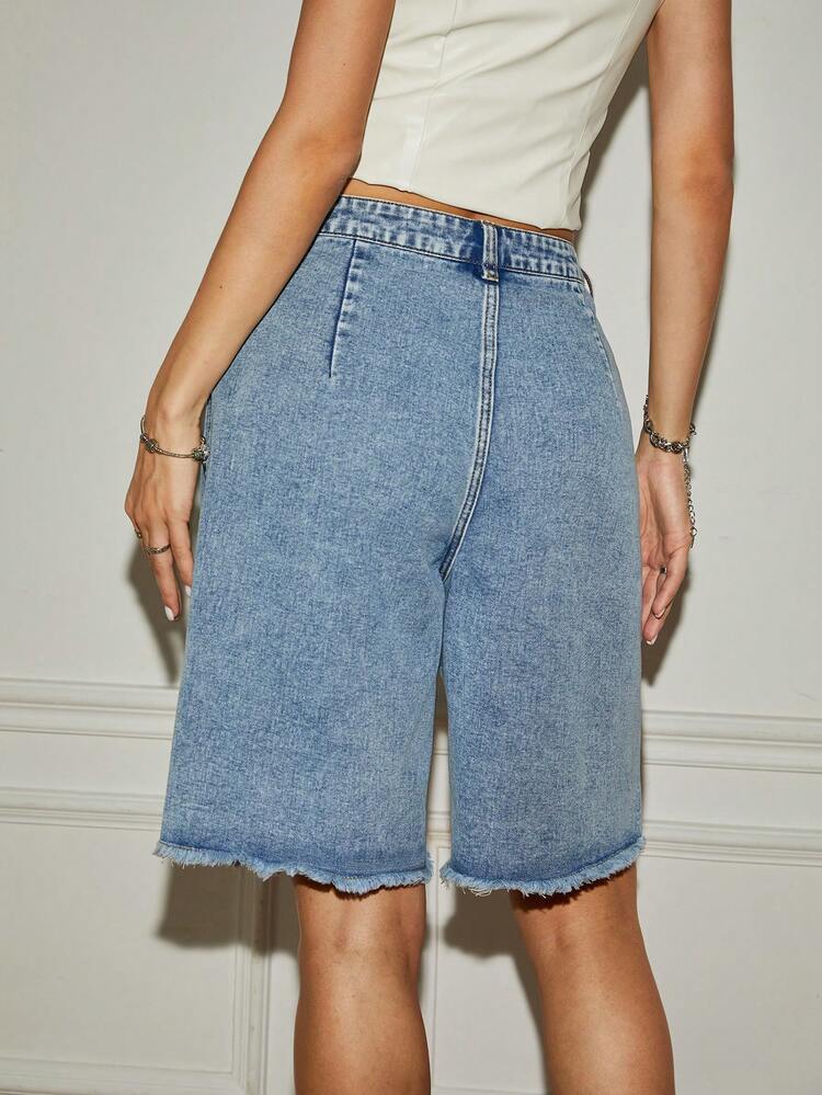 Women's Slogan Printed Distressed Bermuda Denim Shorts With Pockets.Women Jeans Shorts,Wide Leg Women Pants,Denim Shorts,Women Bottoms,Women Boxer Shorts