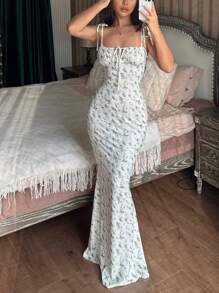 女士花卉印花紧身性感时尚细肩带连衣裙优雅派对度假节日春夏装