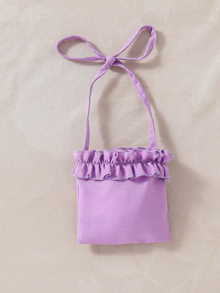 Young Girl Elegant Purple Asymmetrical Hem Dress With 3D Ruffle Trim