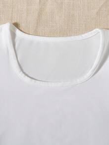 Tween Girl Plain Crew Neck Summer Short Sleeve Crop T-Shirt - Blue - View 3