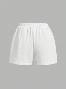 Comfortcana 女士夏季亚麻短裤黑白两件套