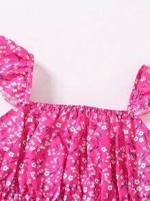 SHEIN Jong meisje schattig ruches ditsy bloemen gesmokt topje en A-lijn rok