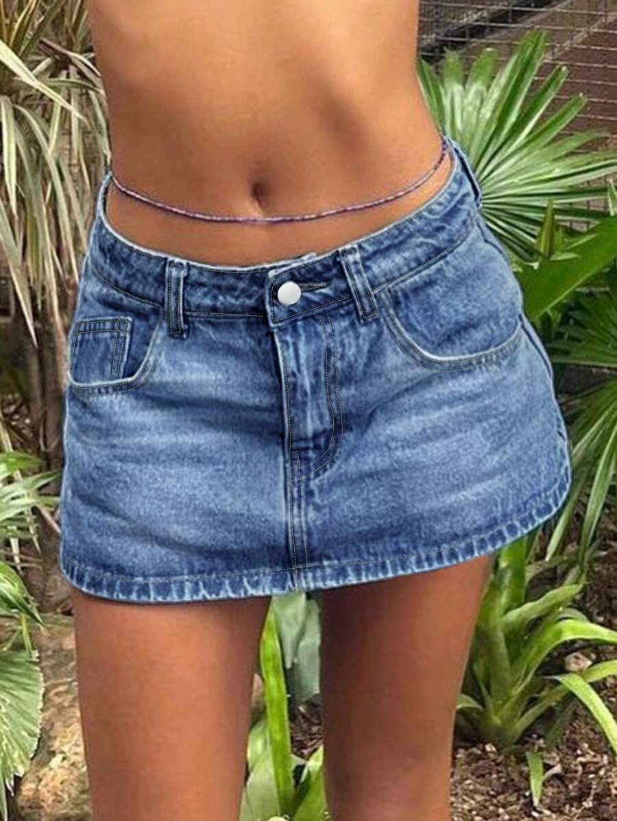 女士低腰直筒休闲牛仔裙