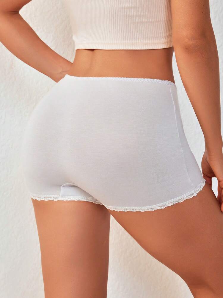 Women's Casual Solid Color Lace Patchwork Four-Corner Underwear , 5 Pcs