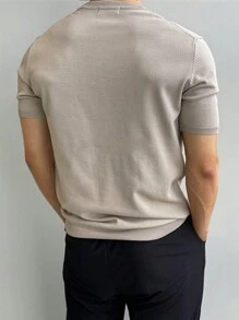男士休闲纯色短袖套头针织上衣，春夏