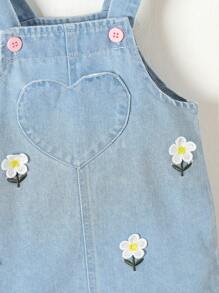 Váy yếm denim mềm mại, thoải mái, họa tiết hoa cho bé gái - Rửa trung bình - Xem 4