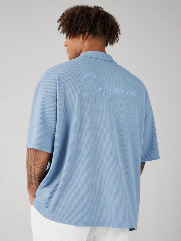 Manfinity NXTstreet Camisa Polo Casual de Manga Curta com Ombros Caídos Tricotada Casual Masculina Tamanho Grande