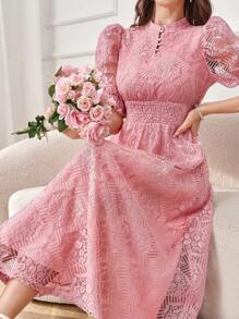 Modelyn Thời trang nữ Đầm dài tay in họa tiết màu trơn Maxi trang phục dạ hội dài - Hồng - Xem 6