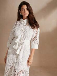 Anewsta 女款夏季純色蝙蝠袖（中空）優雅襯衫連衣裙