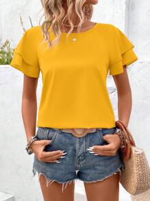 Breezaya Women's Double Layer Ruffle Sleeve Summer Shirt,Short Sleeve Tops