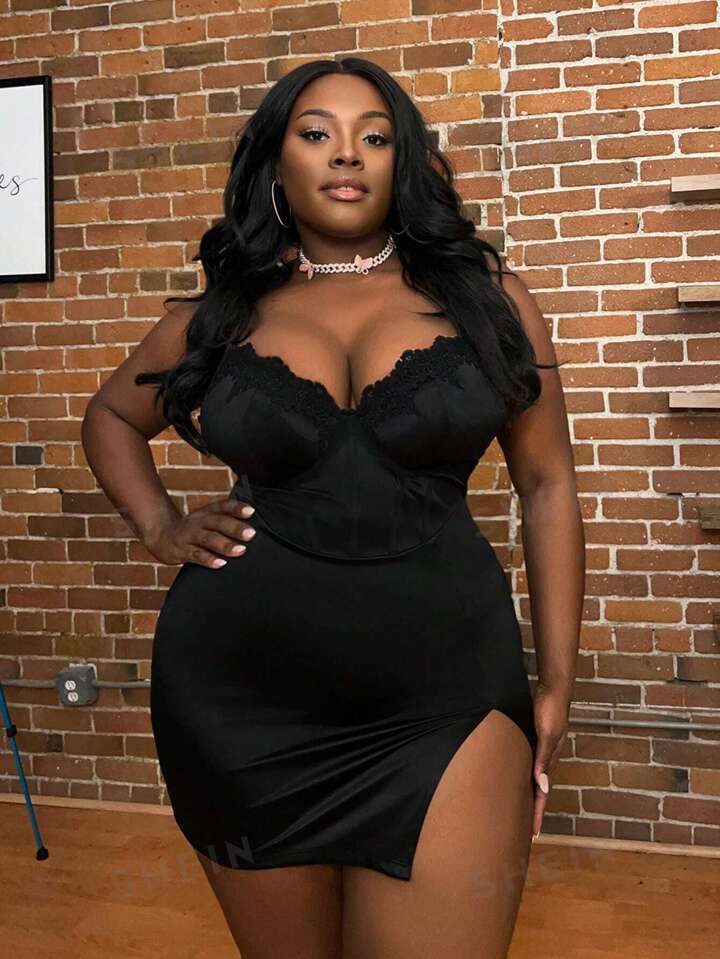 SHEIN SXY Plus Size Slim Fit Split Music Festival Style Cami Dress SHEIN