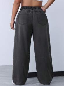 SHEIN EZwear Plus High Waist Straight Leg Jeans - Dark Grey - View 2