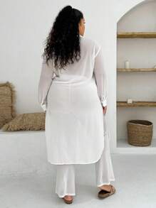 SHEIN SXY Plus Size Ultra-Long Sun Protection Shirt For Summer - White - View 2