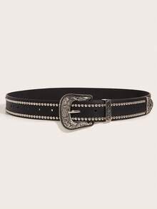 庞克潮流个性化铆钉装饰腰带，时尚百搭女式皮带 - 黑色 - 查看 3