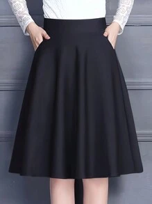Women's Fashionable Minimalist Solid Color High Waist A-Line Skirt