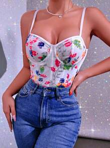 Allurite Women's Colorful Sequin Floral Party Simple Everyday Corset