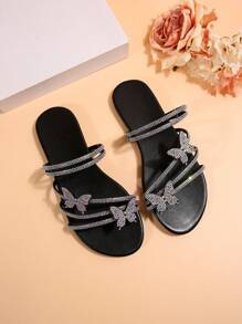 Zapatillas de mujer decoradas con cristales de lazo de colores y sandalias de plata fashionables, aptas para citas, reuniones, fiestas, uso en casa y uso diario casual