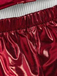 SHEIN Baby Girl Fashionable Faux Leather Suspender And Shorts Set With Inner Top, Spring/Summer - Red - View 4