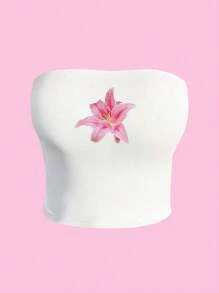 Flirla Women's Lily Flowers Bustier Top For Summer - White - View 3