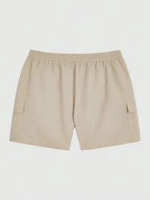 Manfinity VCAY 2 piezas/Conjunto Camisa de trabajo holgada de tejido suelto y talla grande para hombre con mangas cortas caídas y pantalones cortos rectos en la cintura, adecuado para el verano y uso diario