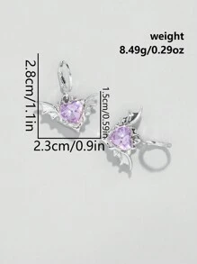 ROMWE Kawaii 1 cặp hoa tai mặt dây chuyền hình trái tim cánh quỷ tím theo phong cách Gothic Châu Âu và Mỹ ngày lễ tình nhân Valentine, Mẹ, Mẹ, Ngày của Mẹ, Quà tặng - Màu tím - Xem 4